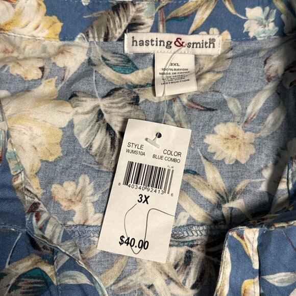 Hasting & Smith Size 3x Blue Floral Women's Button Down Shirt Short Sleeve - Picture 3 of 6